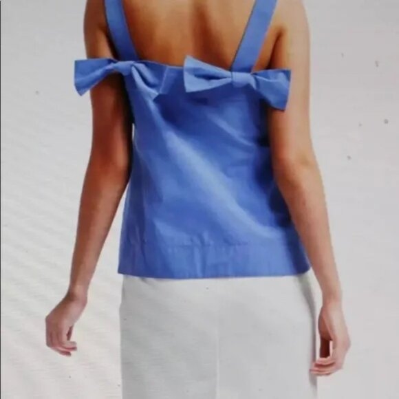 Banana Republic Square Neck Button Front Bow Cotton Top | Blue | Size Small - Picture 4 of 4